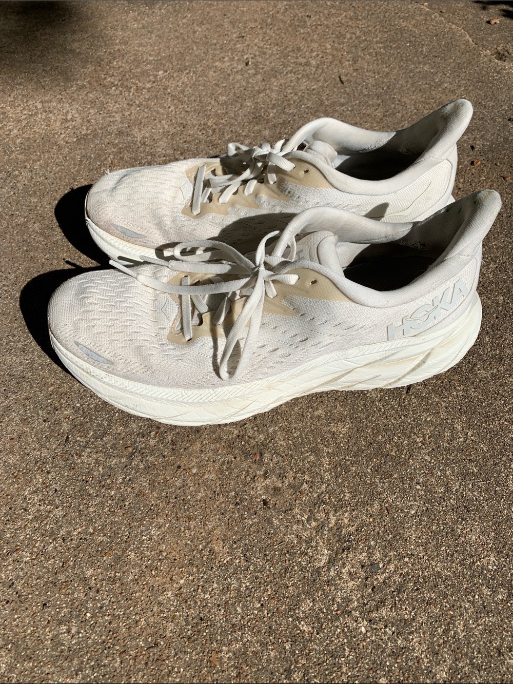 Hoka Women's White/Tan Clifton 8 Running Shoes